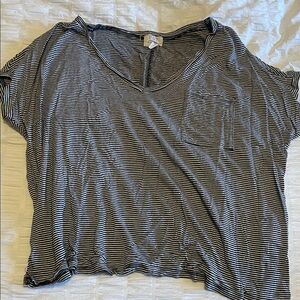 Casual Black and White Striped Women's Tee